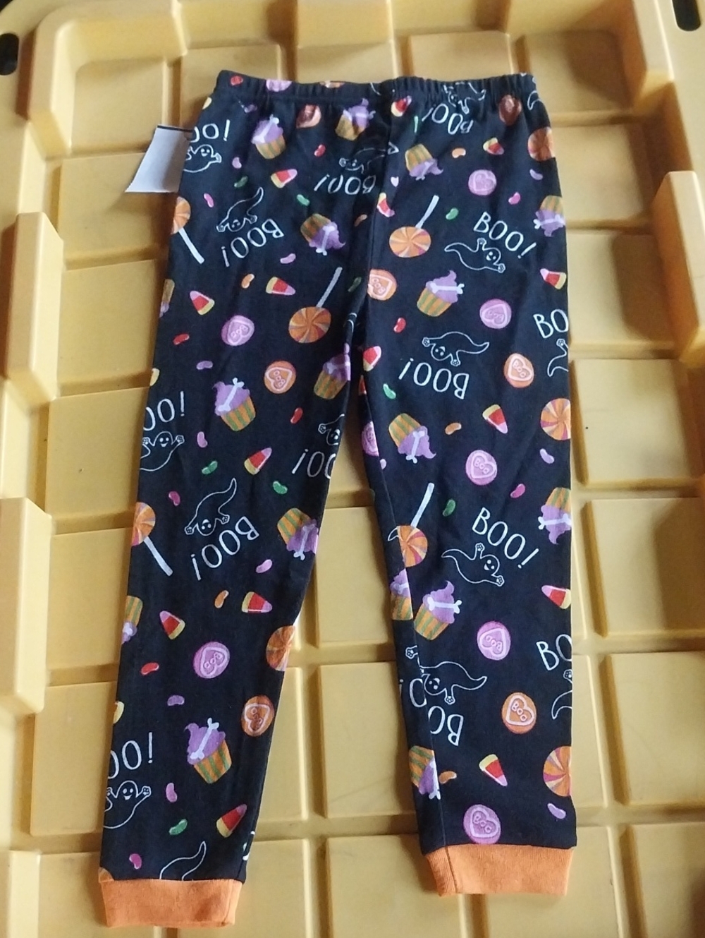 Kids Halloween Candy Print Leggings - Black & Orange